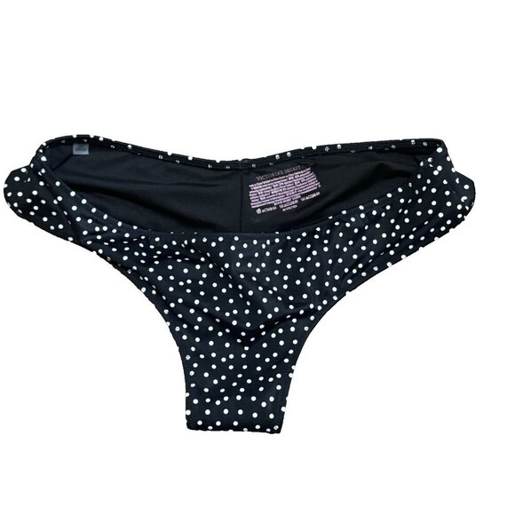 Victorias Secret M Black Polka Dot Brazilian Bikini Bottom Swimwear NWOT - Picture 2 of 5